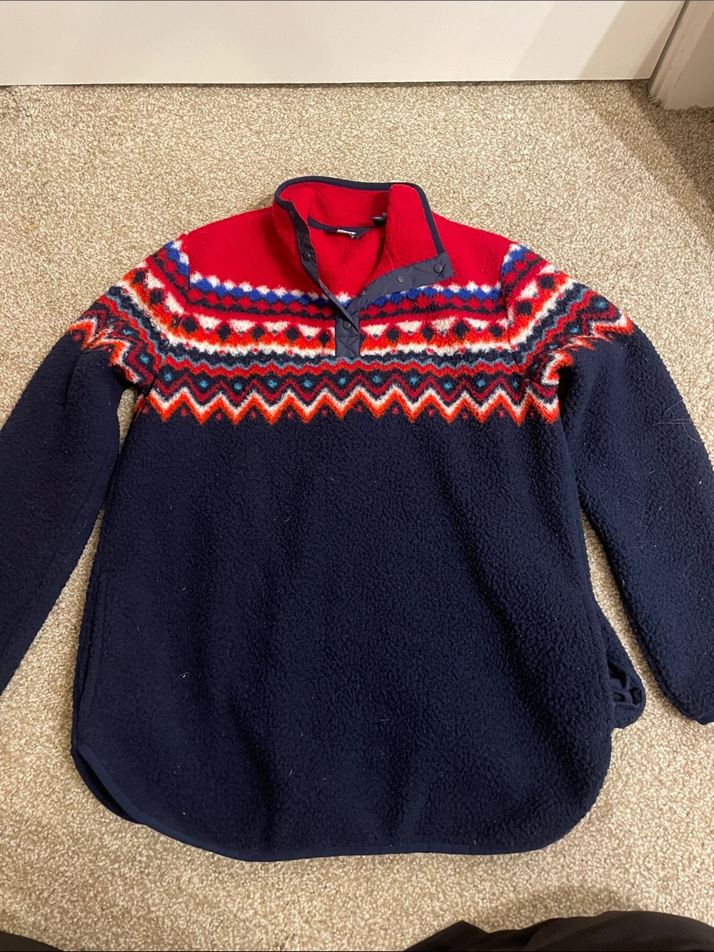 Lands' End Navy and Red Crewneck Fleece Pullover